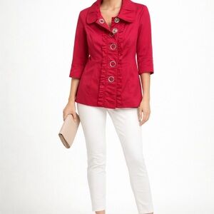 Kensie Red Trench Coat with Button Detail